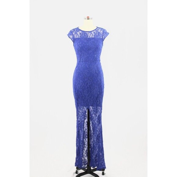 Vintage 00's LE CHATEAU Royal Blue Stretch Lace Fish Tail Maxi Dress, Size XS - Picture 1 of 12